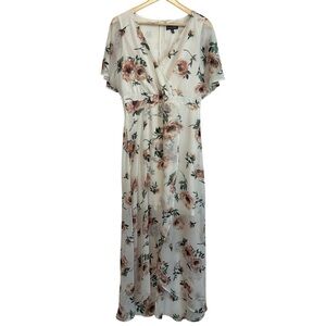 Luxology Women's 10 Ivory Chiffon Blush Floral Cottagecore Overlay Maxi Dress